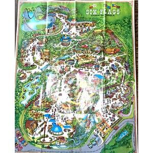 Vintage 1977 - Six Flags Atlanta Georgia Amusement Park Souvenir Map 33” x 26”